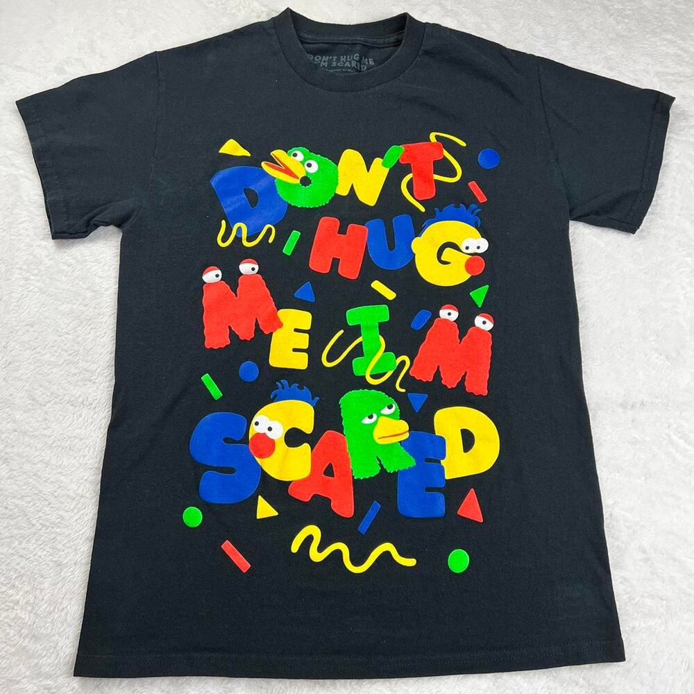 Don’t Touch Me I’m Scared adult size Small T-shirt Black Rainbow Primary Color